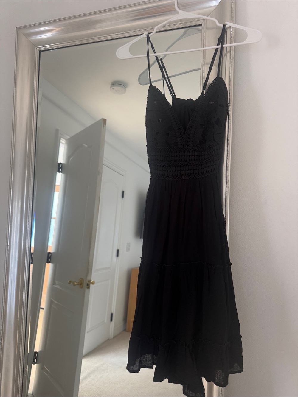 REVOLVE Black Lace-Trim Midi Dress
